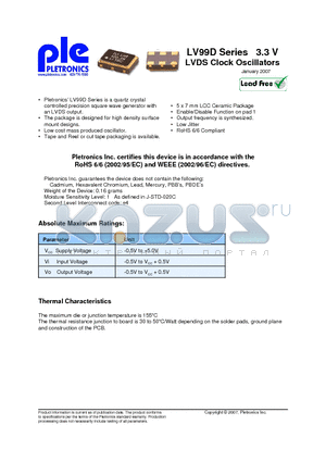 LV9920DEV-375.0M-1K datasheet - LVDS Clock Oscillators