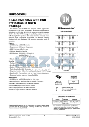 NUF6005MU datasheet - 6 Line EMI Filter with ESD Protection in UDFN Package