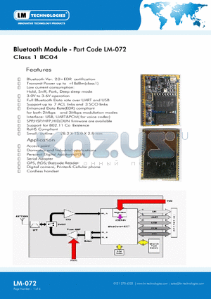 LM-072 datasheet - Bluetooth Module - Part Code LM-072