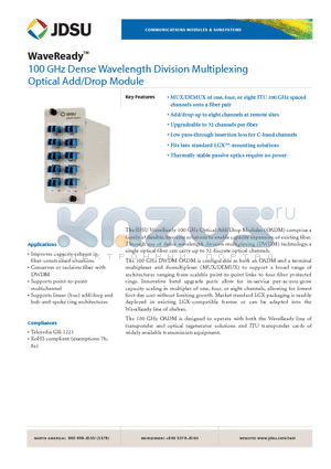 MDX-01AD1020B datasheet - 100 GHz Dense Wavelength Division Multiplexing Optical Add/Drop Module