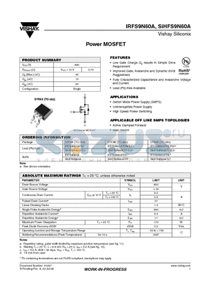 IRFS9N60ATRRPBF datasheet - Power MOSFET