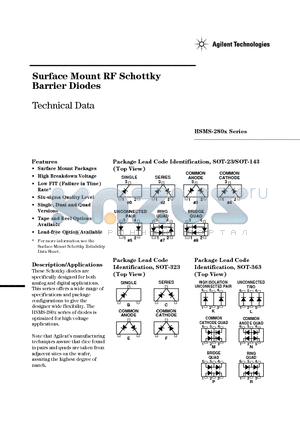 HSMS-280L datasheet - Surface Mount RF Schottky Barrier Diodes