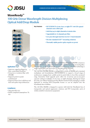 MDX-01AD1044B datasheet - 100 GHz Dense Wavelength Division Multiplexing Optical Add/Drop Module