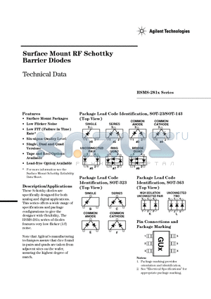 HSMS-2814-BLK datasheet - Surface Mount RF Schottky Barrier Diodes