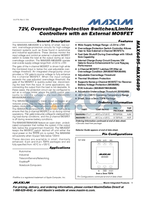 MAX6495 datasheet - 72V, Overvoltage-Protection Switches/Limiter Controllers with an External MOSFET