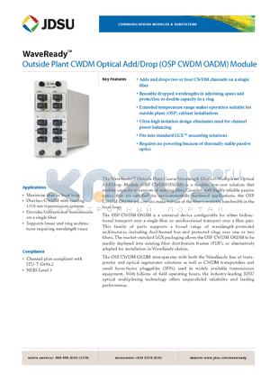 MDX-02ADCB1AA datasheet - Outside Plant CWDM Optical Add/Drop (OSP CWDM OADM)Module