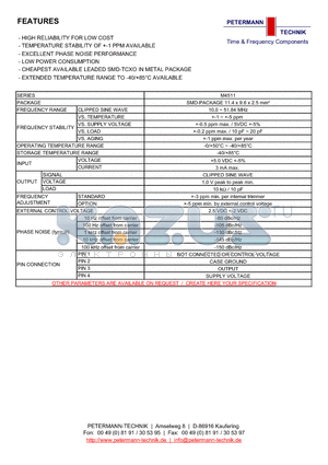 M4511 datasheet - HIGH RELIABILITY FOR LOW COST TEMPERATURE STABILITY OF -1 PPM AVAILABLE