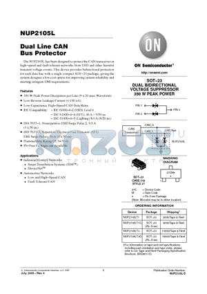 NUP2105LT1G datasheet - Dual Line CAN Bus Protector