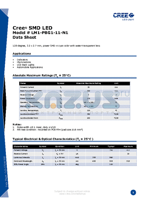 LM1-PBG1-11-N1 datasheet - SMD LED