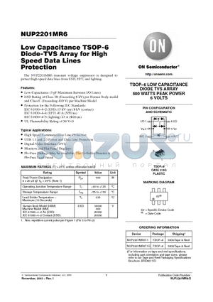 NUP2201MR6 datasheet - Low Capacitance TSOP-6 Diode-TVS Array for High Speed Data Lines Protection