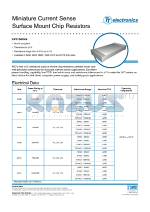 LVC-LVC2010LF-R020-F datasheet - Miniature Current Sense Surface Mount Chip Resistors