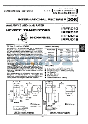 IRFU010 datasheet - AVALANCHE AND dv/dt RATED