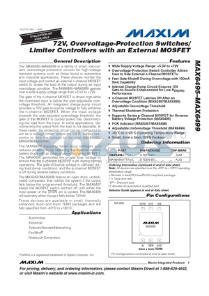 MAX6499 datasheet - 72V, Overvoltage-Protection Switches/Limiter Controllers with an External MOSFET