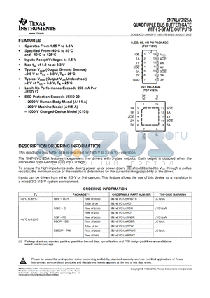 LVC125A datasheet - QUADRUPLE BUS BUFFER GATE WITH 3-STATE OUTPUTS