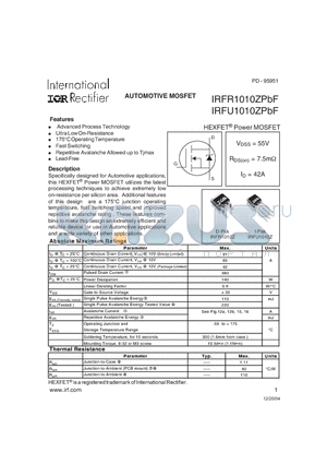 IRFU1010ZPBF datasheet - AUTOMOTIVE MOSFET