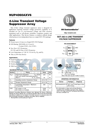 NUP4060AXV6T1G datasheet - 4−Line Transient Voltage Suppressor Array