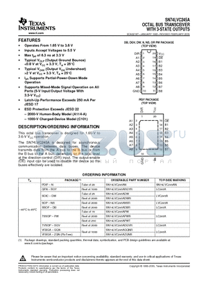 LVC245A datasheet - OCTAL BUS TRANSCEIVER WITH 3-STATE OUTPUTS