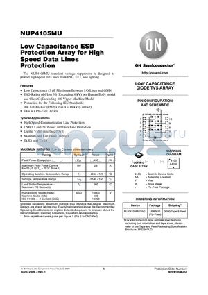 NUP4105MU datasheet - Low Capacitance ESD Protection Array for High Speed Data Lines Protection