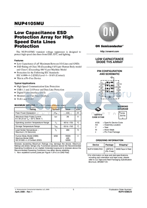 NUP4105MUTAG datasheet - Low Capacitance ESD Protection Array for High Speed Data Lines Protection