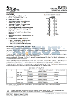 LVC861A datasheet - 10-BIT BUS TRANSCEIVER WITH 3-STATE OUTPUTS