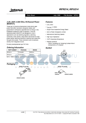 IRFU214 datasheet - 2.2A, 250V, 2.000 Ohm, N-Channel Power MOSFETs