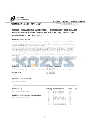 LM101AHRQMLV datasheet - SINGLE OPERATIONAL AMPLIFIER