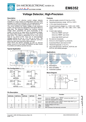 EM6352XSP3B1.6 datasheet - Voltage Detector, High-Precision