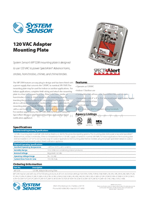 MP120K datasheet - 120 VAC Adapter Mounting Plate