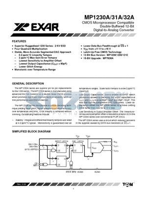 MP1232ABS datasheet - CMOS Microprocessor Compatible Double-Buffered 12-Bit Digital-to-Analog Converter