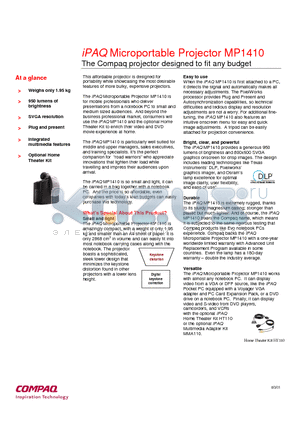 MP1410 datasheet - The Compaq projector designed to fit any budget
