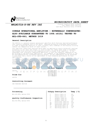 LM101AJ-QMLV datasheet - SINGLE OPERATIONAL AMPLIFIER