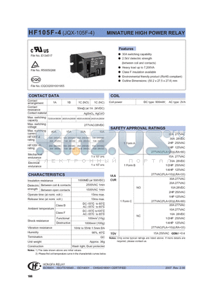 HF105F-4L110DK-1DTFXXX datasheet - MINIATURE HIGH POWER RELAY