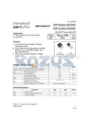 IRFU24N15DPBF datasheet - HEXFET^Power MOSFET