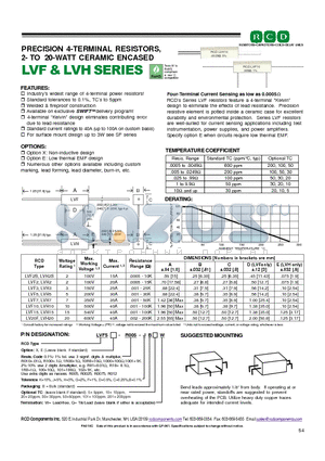 LVF5-100-G datasheet - PRECISION 4-TERMINAL RESISTORS, 2- TO 20-WATT CERAMIC ENCASED