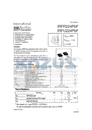 IRFU224PBF datasheet - HEXFET Power MOSFET