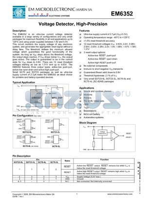 EM6352YSC4B1.4 datasheet - Voltage Detector, High-Precision