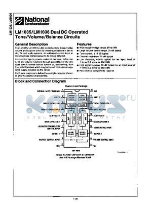 LM1035 datasheet - DUAL DC OPERATED TONE/VOLUME BALANCE CIRCUITS