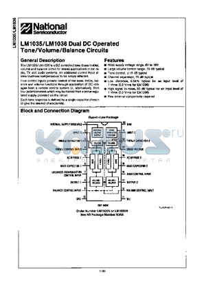 LM1036 datasheet - DUAL DC OPERATED TONE/VOLUME BALANCE CIRCUITS