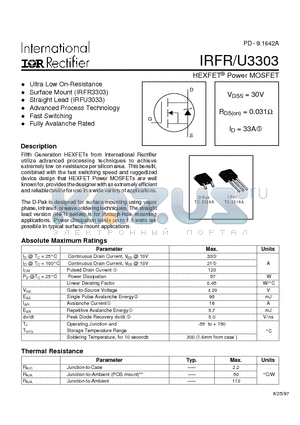 IRFU3303 datasheet - HEXFET Power MOSFET