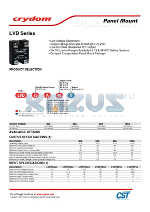 LVD75B80 datasheet - Low Voltage Disconnect