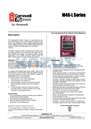 M46-DL datasheet - Conventional Fire Alarm Pull Stations