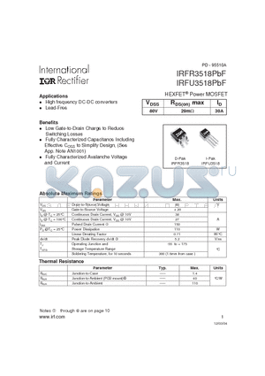 IRFU3518PBF datasheet - HEXFET Power MOSFET
