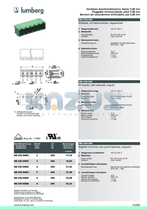 ME030-50805 datasheet - Steckbare Anschlussklemmen, Raster 5,08 mm