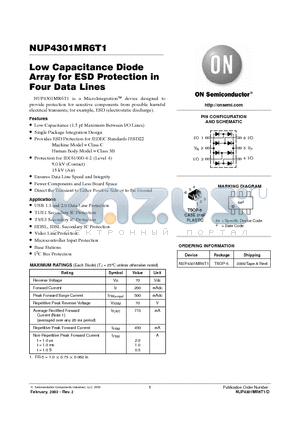 NUP4301MR6T1 datasheet - Low Capacitance Diode Array for ESD Protection in Four Data Lines