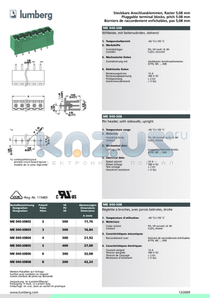 ME040-508 datasheet - Steckbare Anschlussklemmen, Raster 5,08 mm