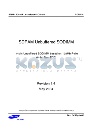 M464S0924FTS-CL7A datasheet - 144pin Unbuffered SODIMM based on 128Mb F-die 64-bit Non ECC