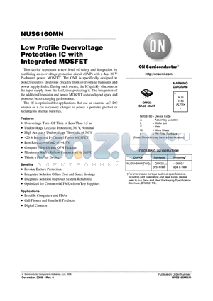 NUS6160MNTWG datasheet - Low Profile Overvoltage Protection IC with Integrated MOSFET