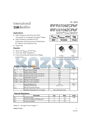 IRFU3709ZCPBF datasheet - HEXFET Power MOSFET