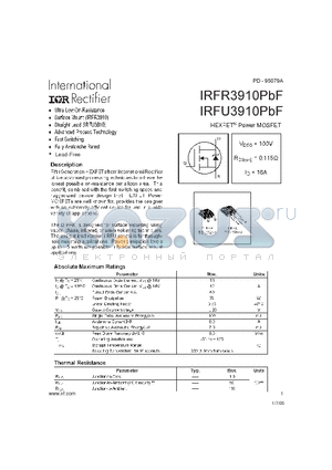 IRFU3910PBF datasheet - HEXFET Power MOSFET
