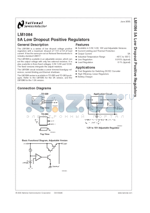 LM1084ISX-3.3 datasheet - 5A Low Dropout Positive Regulators